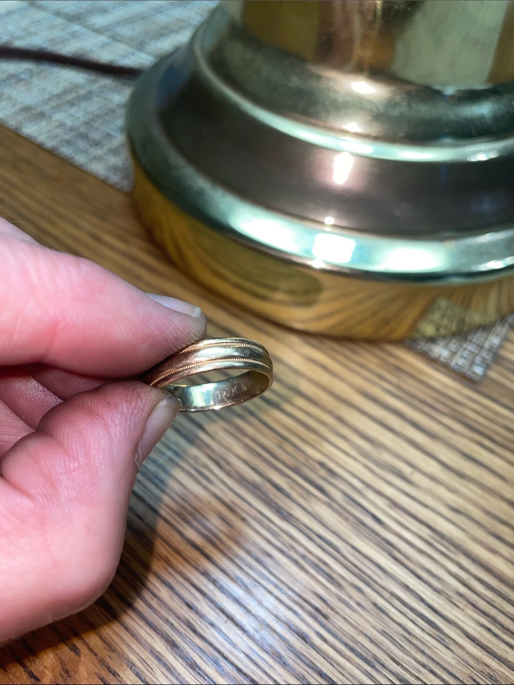 Mens 14kt Gold Stack Ring with Subtle Textured Bands - Picture 8 of 8